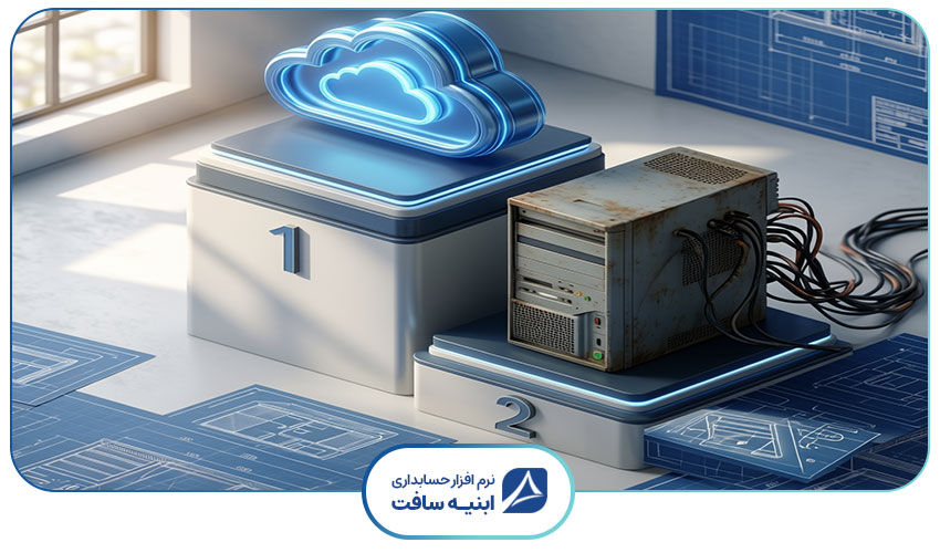 تصویری که نرم افزار حسابداری آنلاین و نصبی را به ترتیب در جایگاه اول و دوم نشان می دهد.