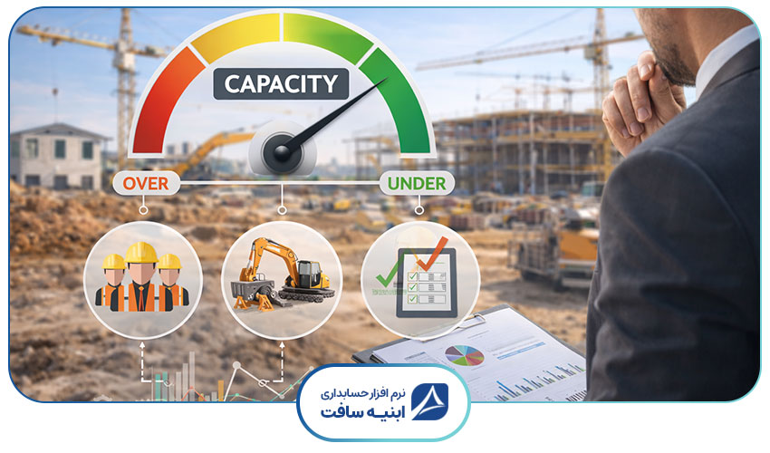 تصویری که کنترل ظرفیت پیمانکاری و مدیریت منایع، زمانبندی و نظارت بر پیشرفت پروژه های عمرانی در محیط کارگاهی را نشان می دهد.