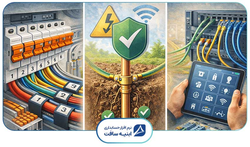 تصویر مفهومی از همآهنگی پیمانکاران تأسیسات ساختمان با قسمت های پروژه