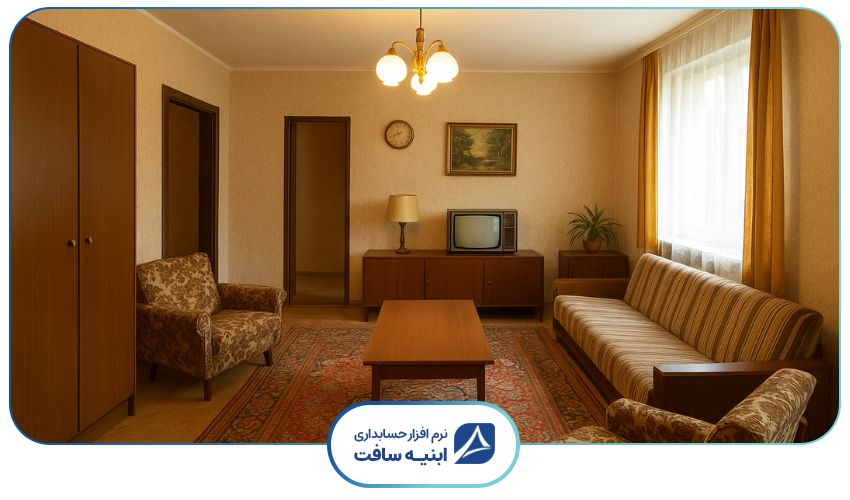 نمایی از خانه در دهه 60 که نیاز به بازسازی آپارتمان قدیمی دارد.