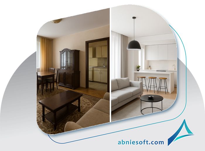 تفاوت فضای داخلی و دکوراسیون قبل و بعد از بازسازی آپارتمان قدیمی