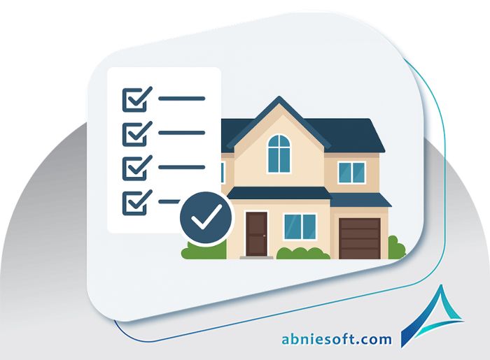 تصویری از یک خانه و چک لیستی از مواردی که در خرید خانه باید توجه شود.