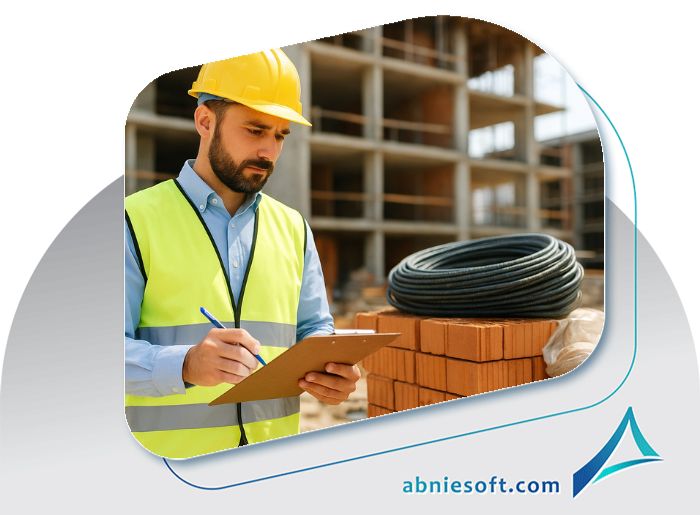 تصویر پیمانکاری که درحال مدیریت خرید مصالح ساختمانی است.