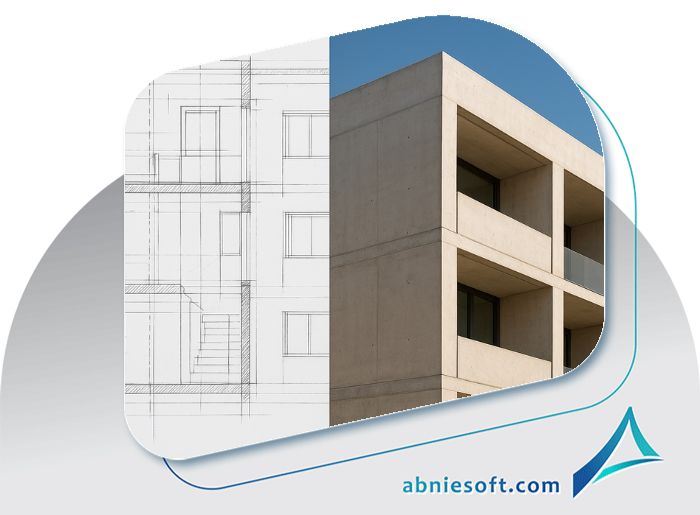 تفاوت طراحی و اجرای ساختمان؛ تصویر یک تقشه و یک ساختمان درحال ساخت درکنارهم