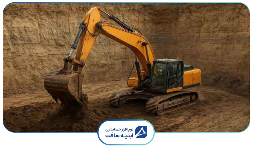 تصویری از لودری که در حال گودبرداری پیمانکاری است