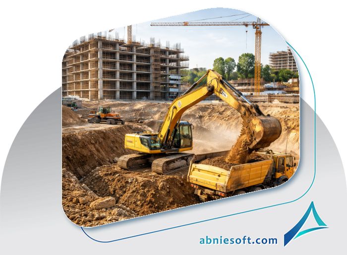 تصویری از ماشین آلات ساختمانی که درحال اجرای عملیات پیمانکاری گودبرداری هستند.