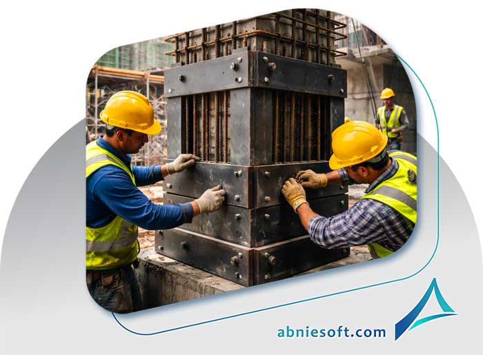 کارگران درحال مقاوم سازی ستون های ساختمان